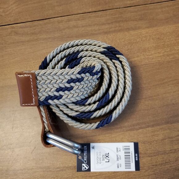 NWT Cremieux Mens Sz L/XL (45") Fabric Wovem Stretch Belt Khaki & Navy - Picture 2 of 10
